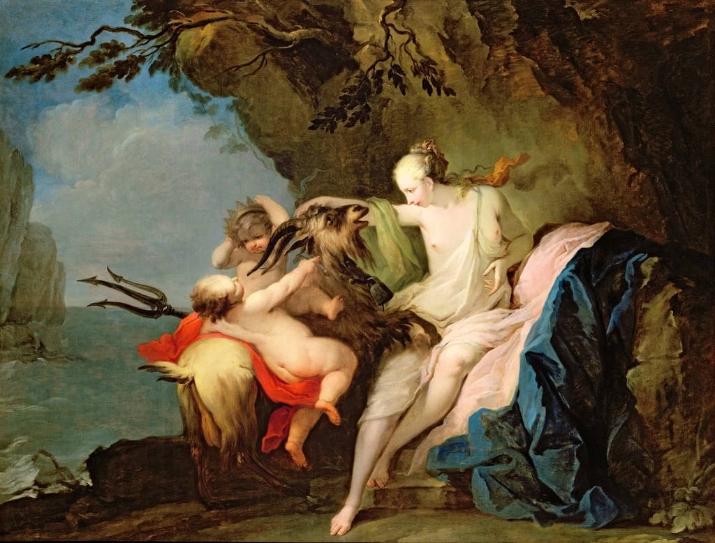 La ninfa Adrastia e la capra Amalthea con il fanciullo Zeus